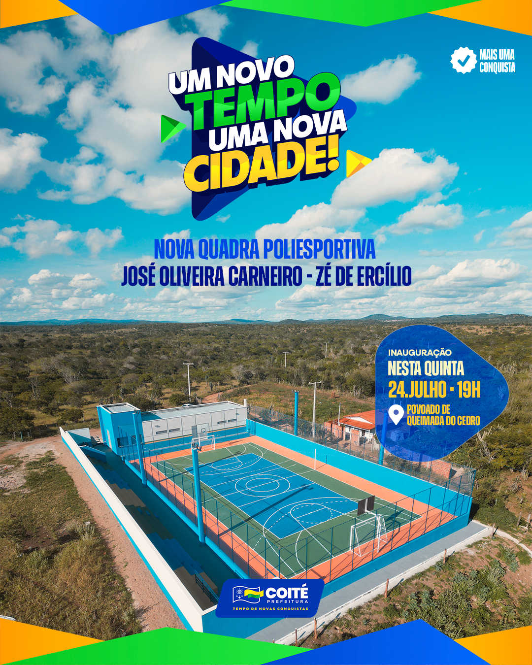 Prefeitura inaugura nova quadra poliesportiva em Queimada do Cedro nesta quinta-feira